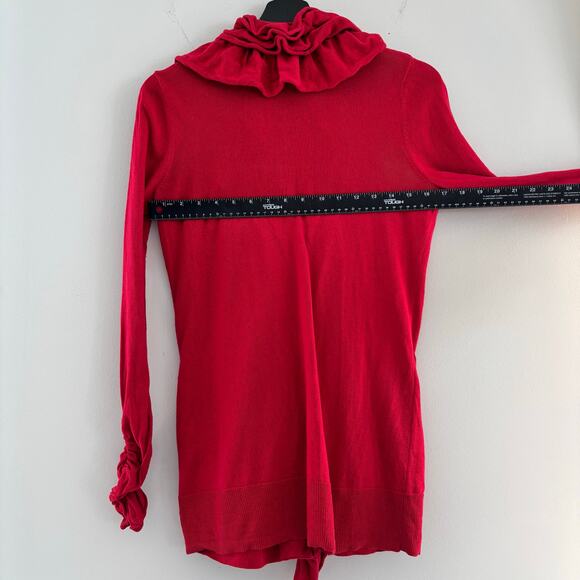 Madison Red Ruffle Cardigan Women Size Medium with Pockets - Picture 6 of 7